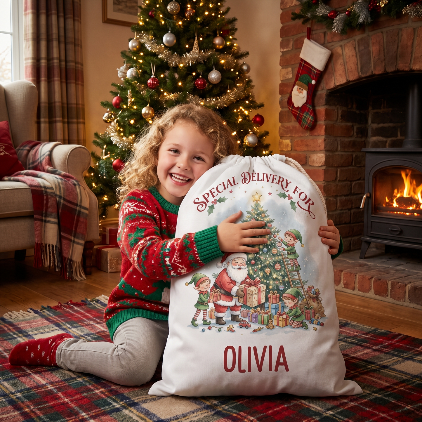Personalized Santa Special Delivery Christmas Sack, Custom Name Santa Gift Bag