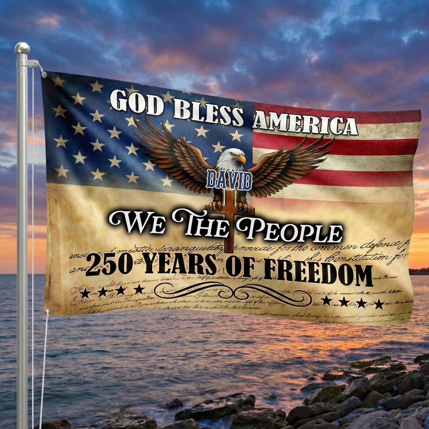 Personalized God Bless America 250 Years Of Freedom Banner House Flag