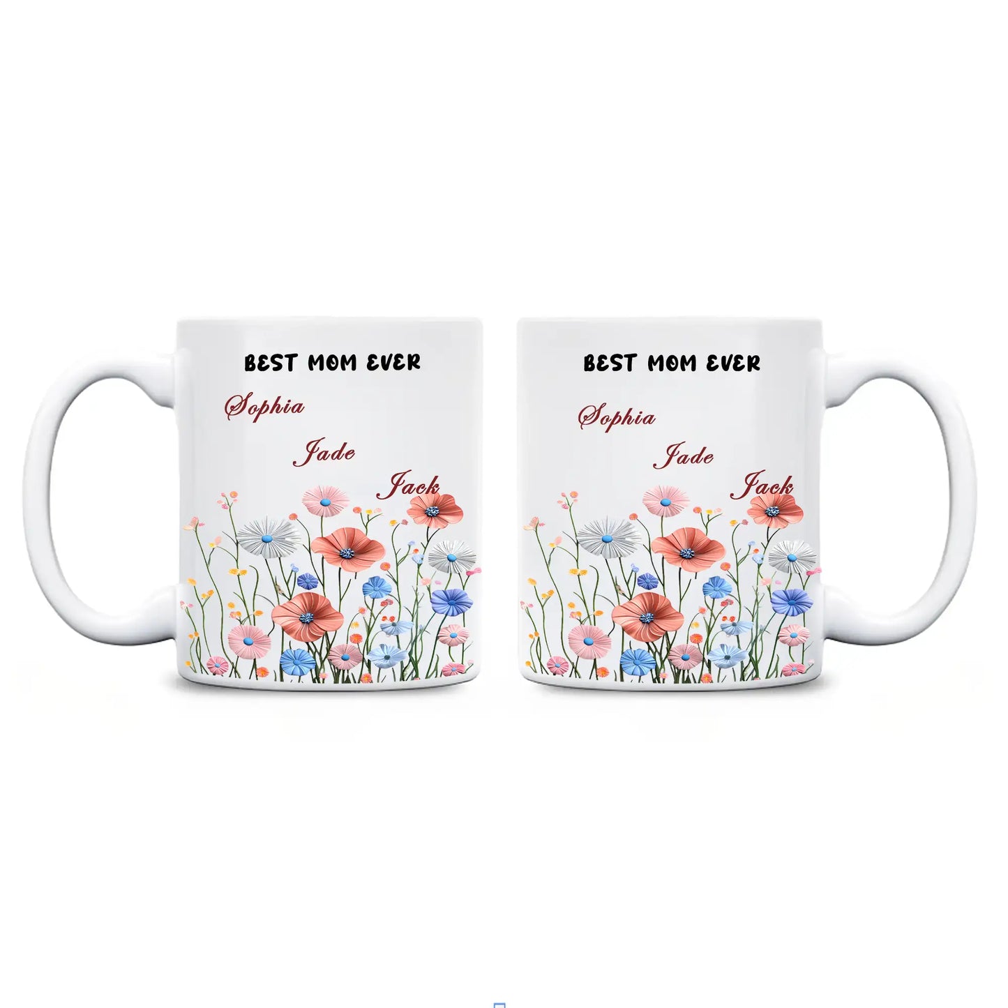 Personalized Mom Floral Mug with Kids Names – Custom Coffee Cup Mother’s Day Gift for Mom
