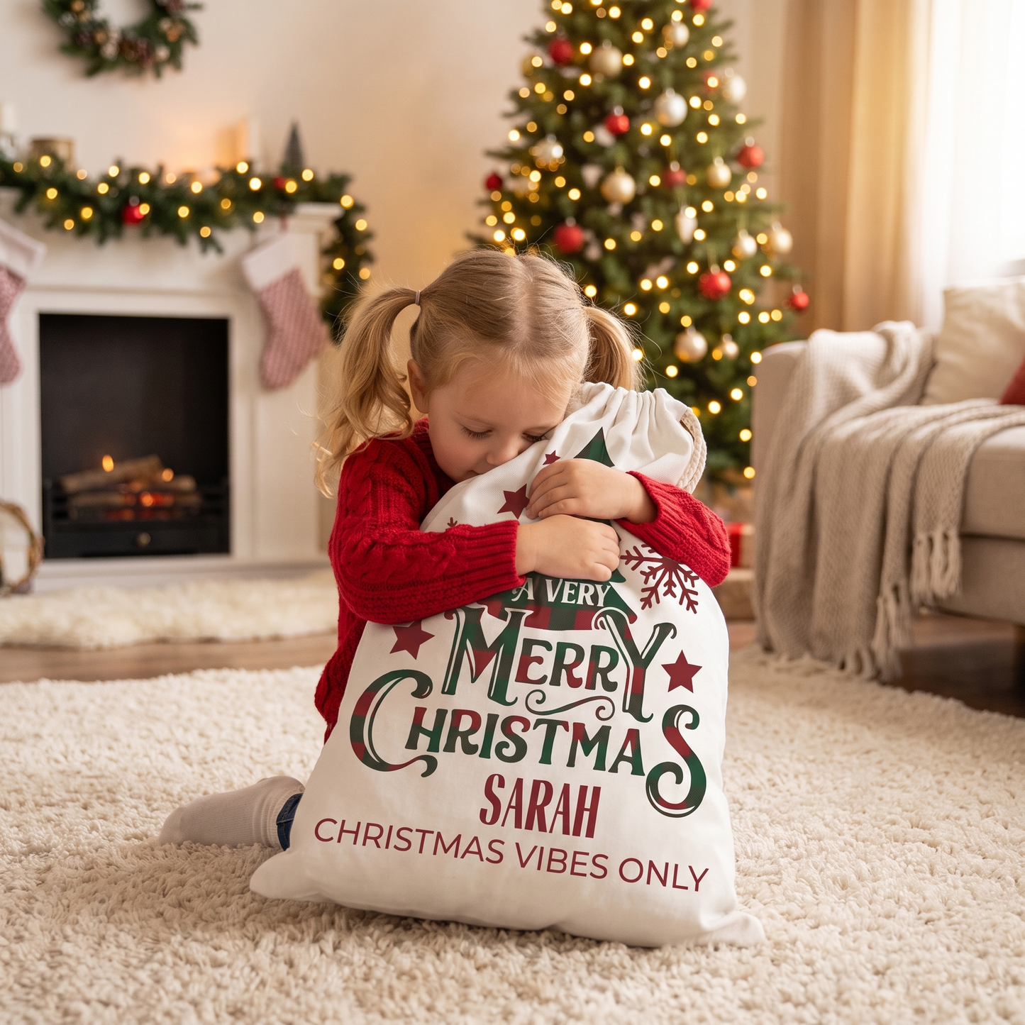 Personalized Christmas Vibes Only Christmas Sack with Custom Name