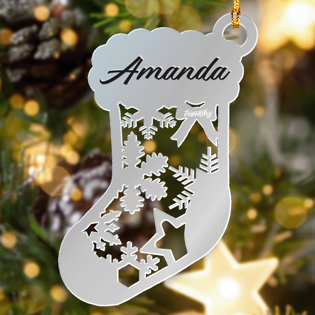 Custom Mirrored Acrylic Christmas Stocking Ornament - Personalized Name Gift