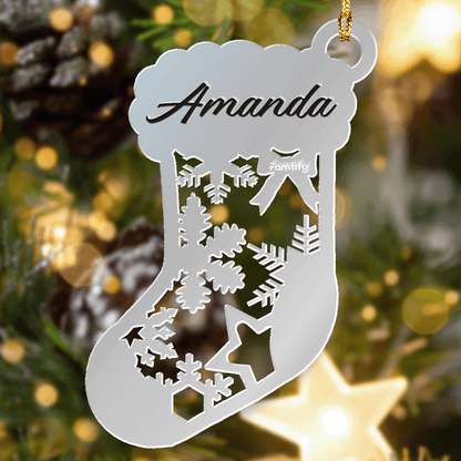Custom Mirrored Acrylic Christmas Stocking Ornament - Personalized Name Gift