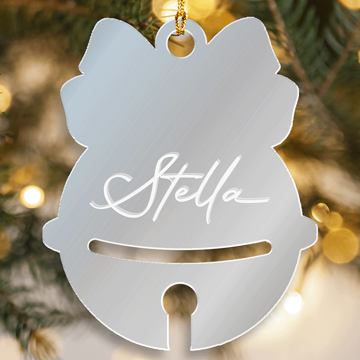 Custom Mirrored Acrylic Sleigh Bell Ornament - Personalized Name Gift