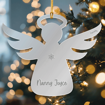 Personalized Angel Memorial Mirrored Acrylic Christmas Ornament With Engraved Name
