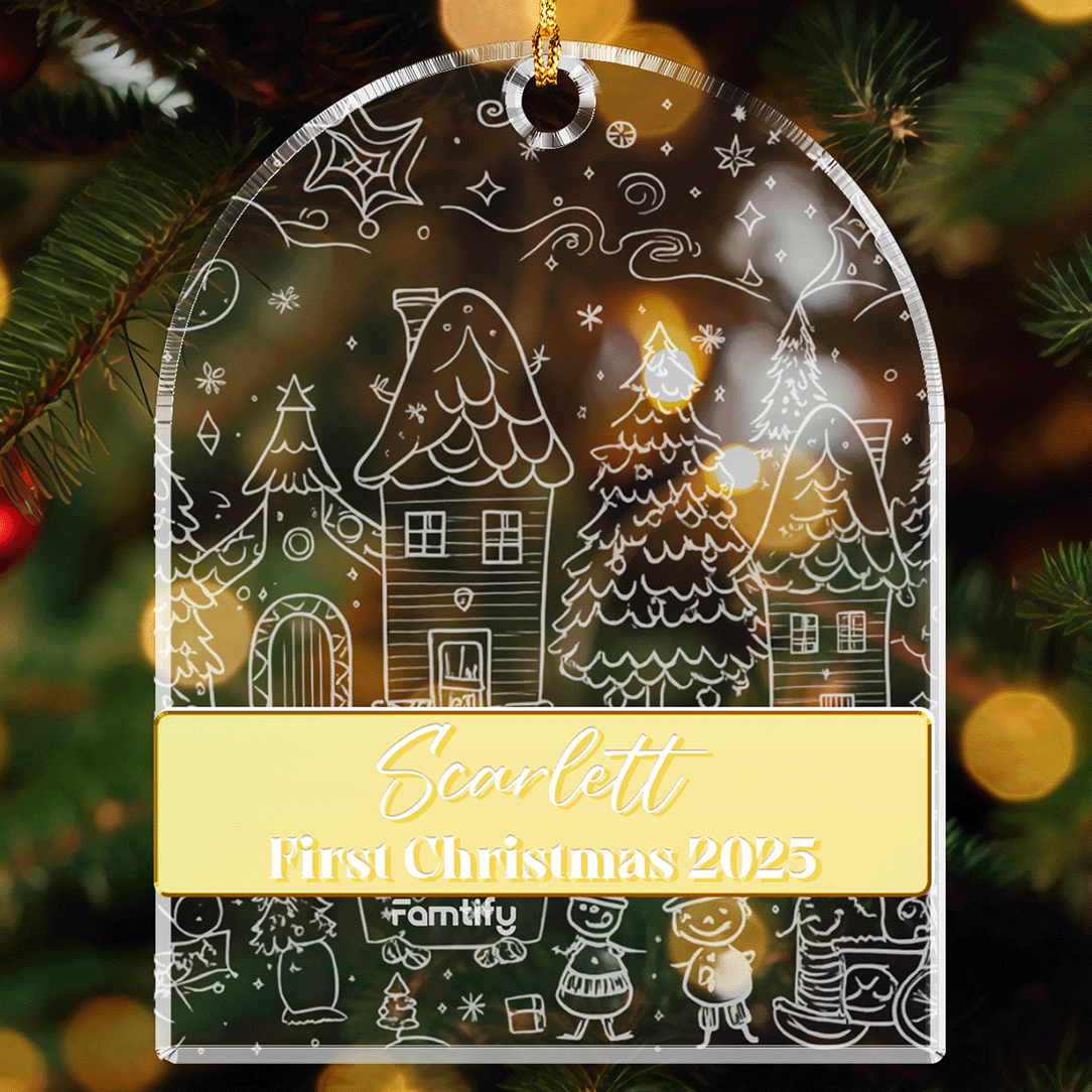 Personalized Clear And Mirrored Acrylic Arched Rectangle Ornament - New Born First Christmas Gift