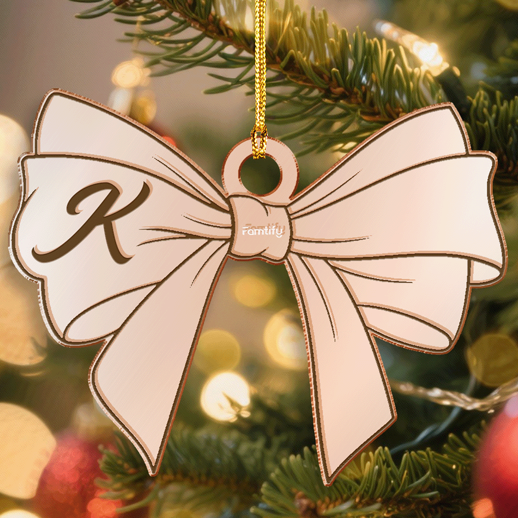 Personalized Mirrored Acrylic Bow With Your Initial Ornament Gift