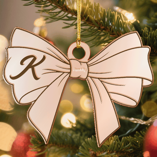 Personalized Mirrored Acrylic Bow With Your Initial Ornament Gift