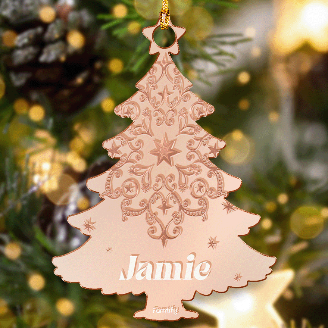 Personalized Mirrored Acrylic Christmas Tree Ornament - Custom Family Name Gift