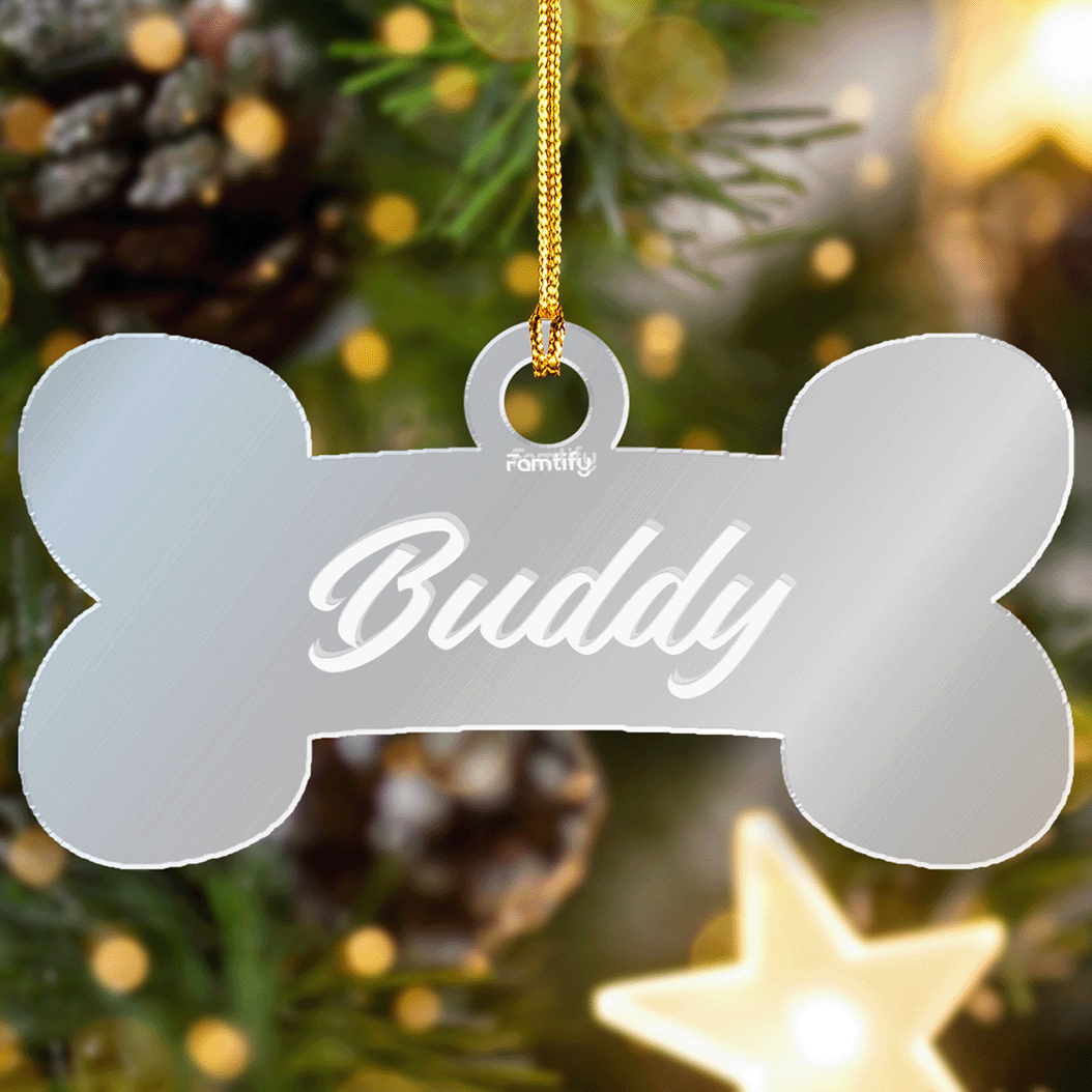 Personalized Mirrored Acrylic Dog Bone Tag Ornament - Custom Pet's Name Gift