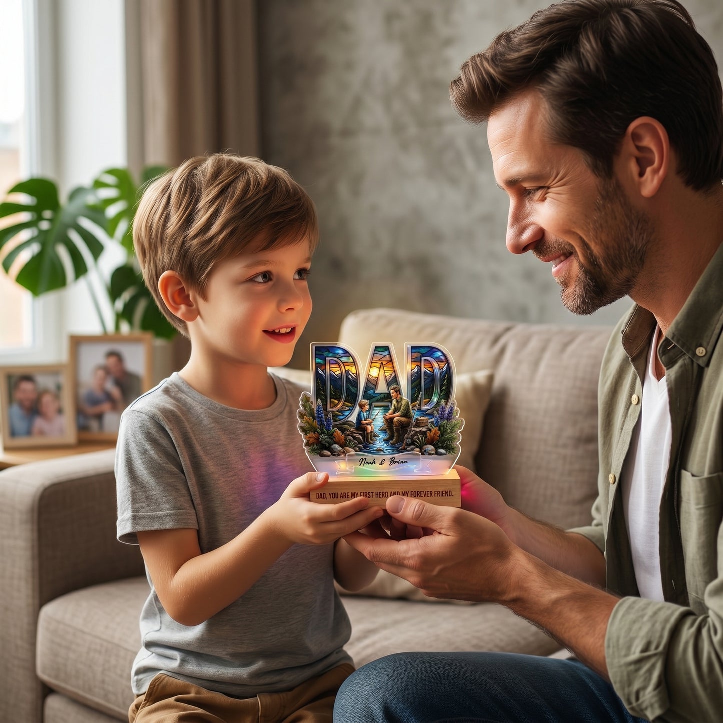 Personalized Dad Photo Night Light – Custom Name Father’s Day Gift, You Are My First Hero LED Lamp