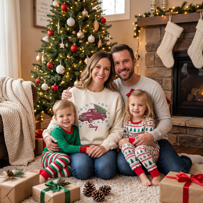Personalized Embroidered Vintage Christmas Truck Sweatshirt with Custom Name