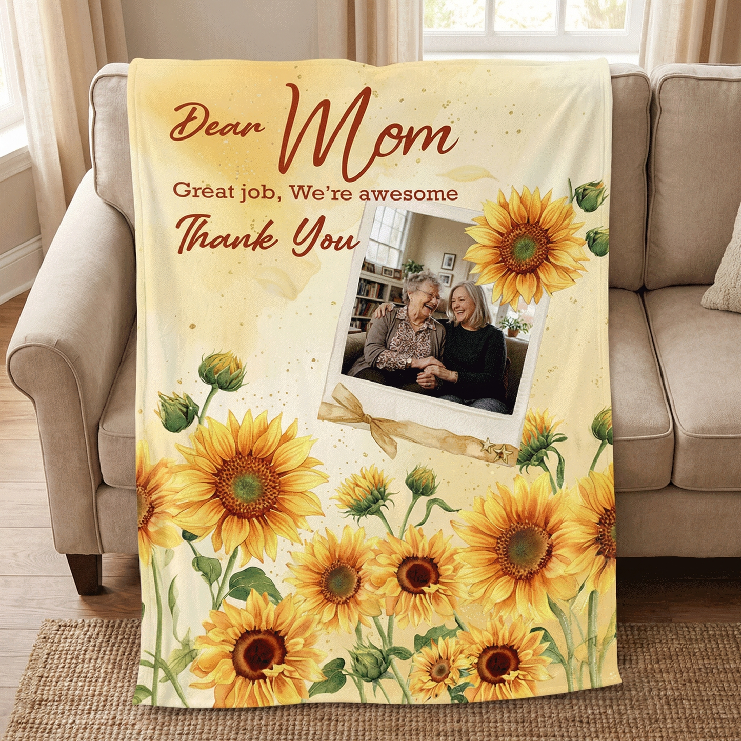 Personalized Mom Blanket – “Great Job Mom, We’re Awesome Thank You” Custom Gift
