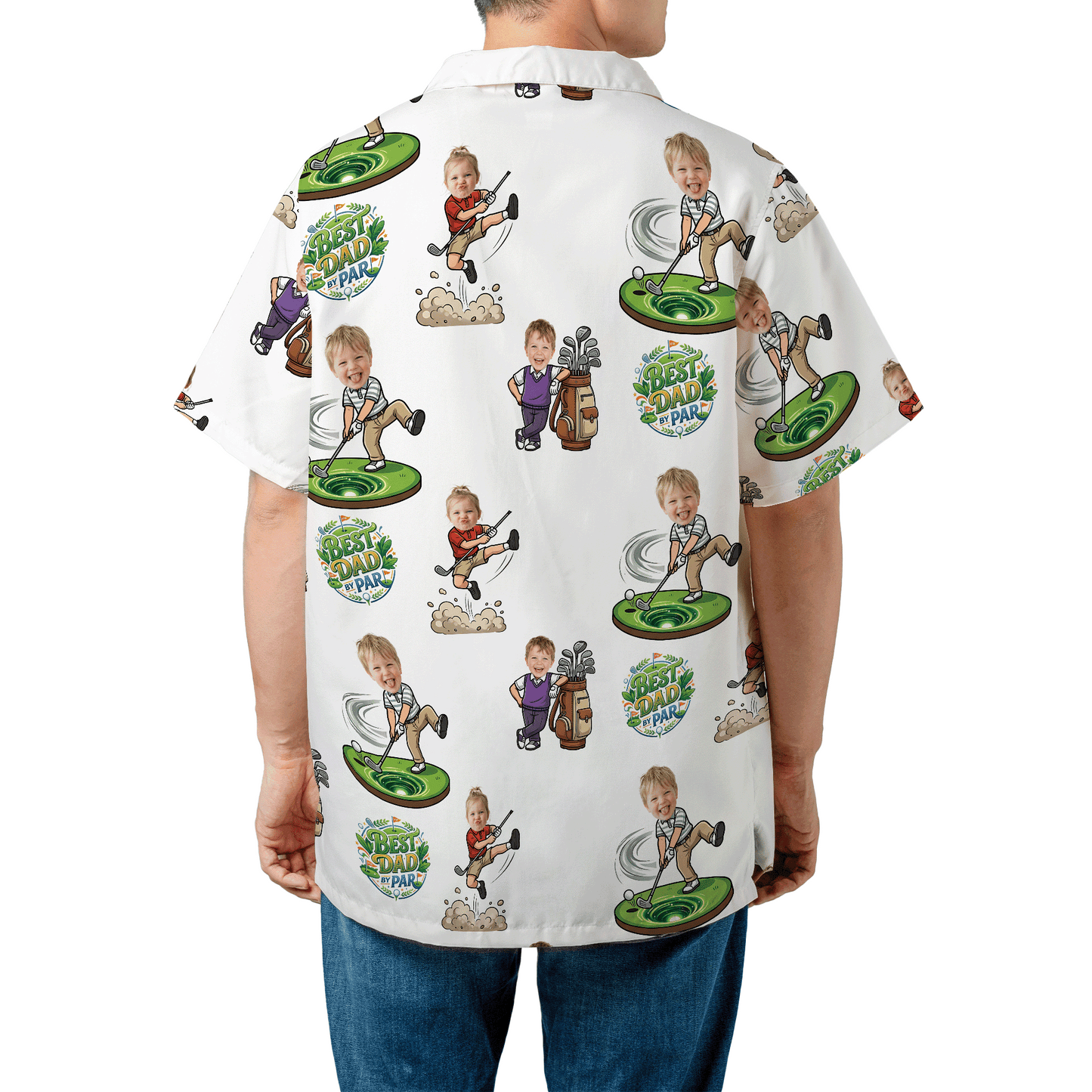 Custom Golf Hawaiian Shirt With Kids Face – Funny Father’s Day Golf Gift for Dad, Personalized Aloha Shirt