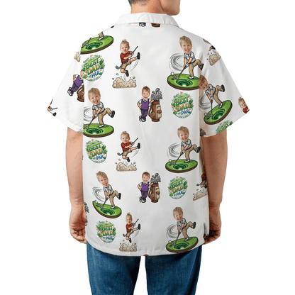 Custom Golf Hawaiian Shirt With Kids Face – Funny Father’s Day Golf Gift for Dad, Personalized Aloha Shirt