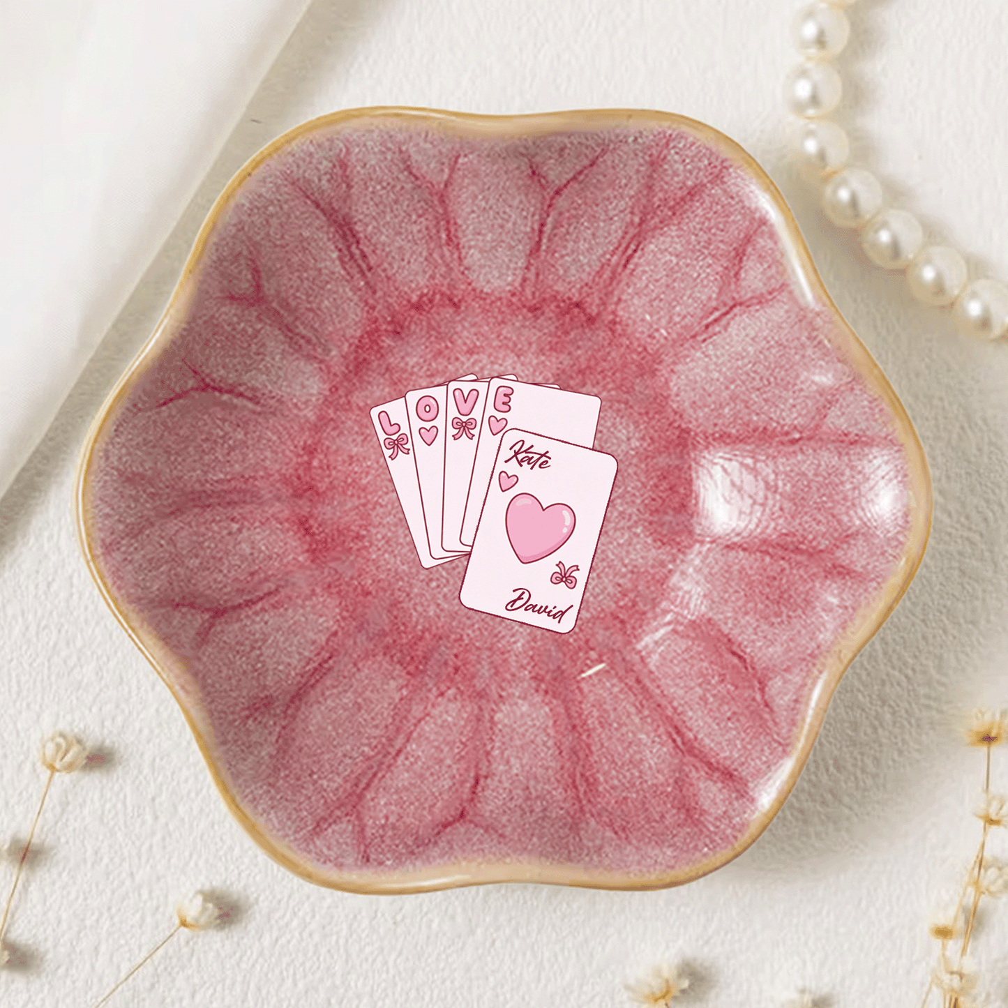 Personalized Love Flower Trinket Dish – Custom Name Center Jewelry Holder