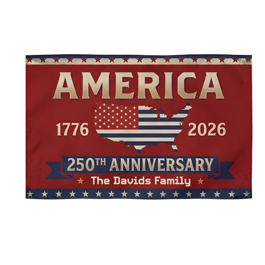 Personalized Family Name America 250th Anniversary Banner House Flag Red