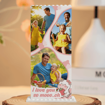 Personalized Rectangle Building Block Desk Decor – Custom Photo “I Love You So Mooo...” Father’s Day Gift