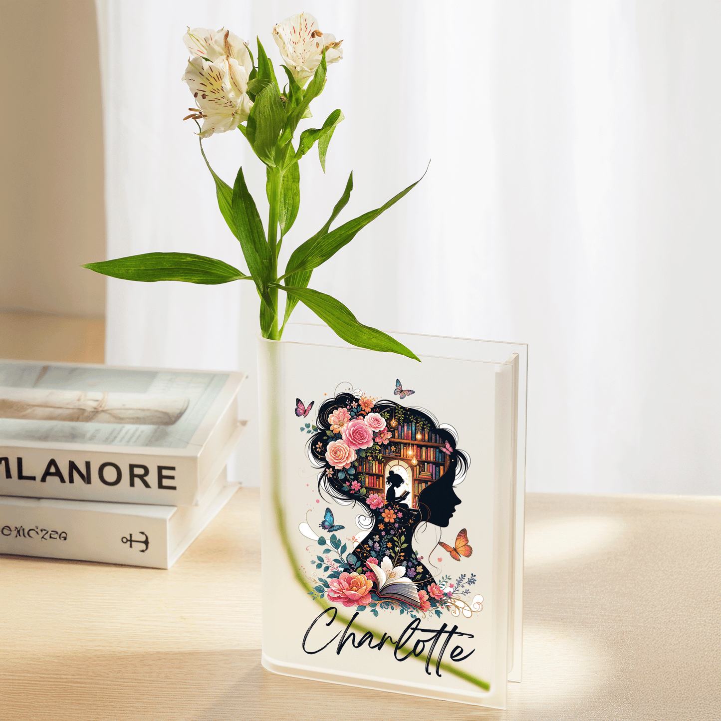 Personalized Book Lover Acrylic Book Vase with Custom Name
