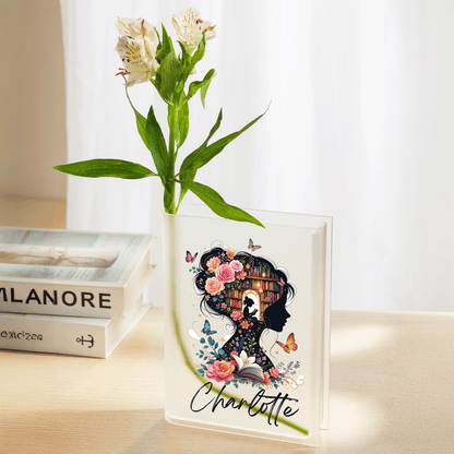 Personalized Book Lover Acrylic Book Vase with Custom Name