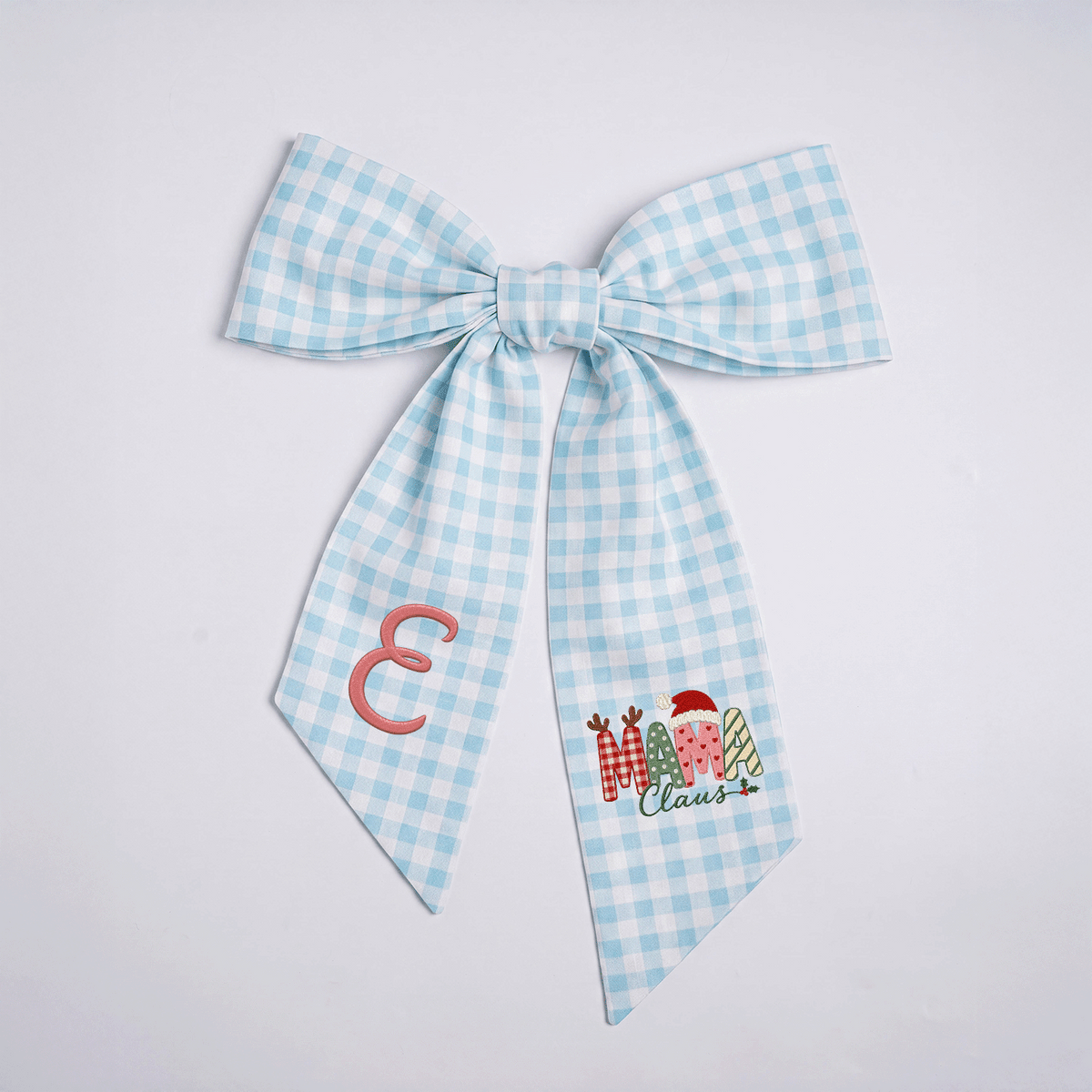 Custom Monogram Mama Claus Embroidered Linen Door Wreath Sash, Personalized Initial Santa Hat Reindeer Festive Typography Holiday Wreath Sash & Front Door Decor