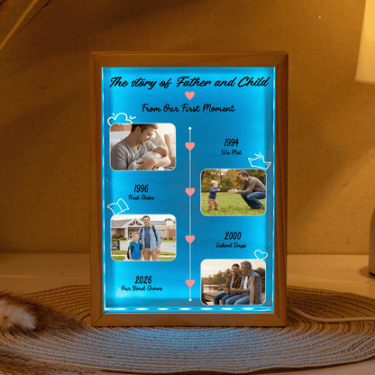 The Story of Father and Child From Our First Moment Photo Frame Light Box - Custom Photo LED Gift for Dad