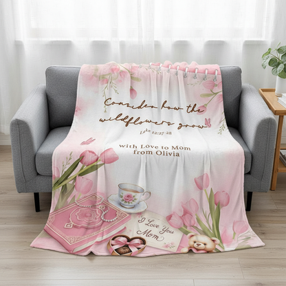 Personalized Christian Sherpa Blanket with Bible Verse – Floral Patchwork Faith Gift for Mom Daughter