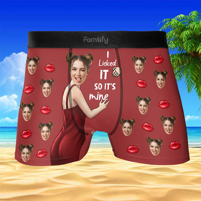 I Licked It, So It’s Mine – Naughty Funny Gift for Him – Personalized Photo Men’s Boxer Briefs