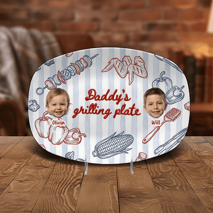 Personalized Daddy’s Grilling Plate – Custom Name & Photo BBQ Decoration