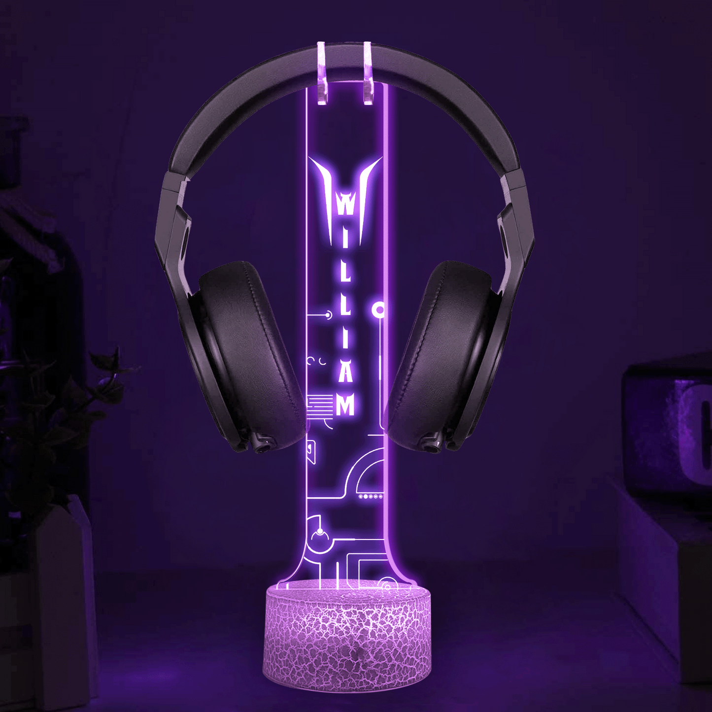 Personalized LED Headphone Holder for Dad – Custom Name Desk Gift
