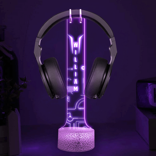 Personalized LED Headphone Holder for Dad – Custom Name Desk Gift