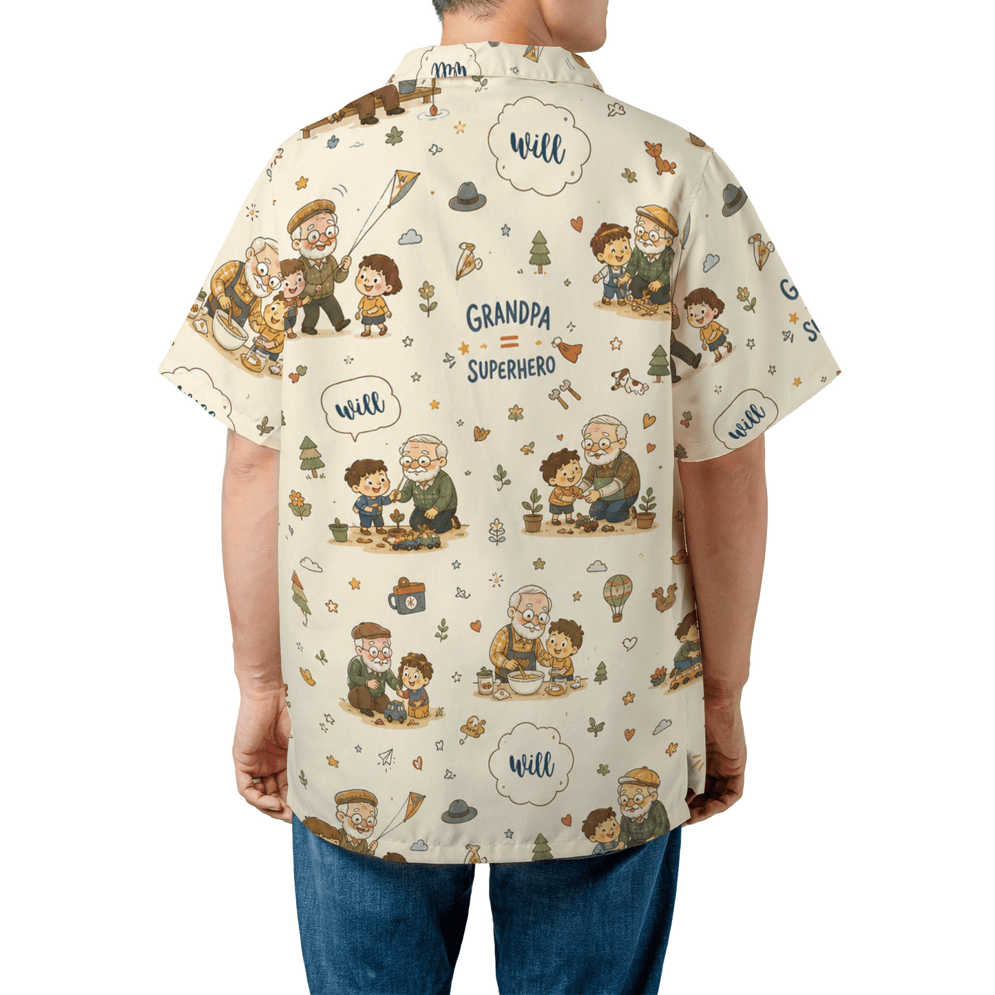 Grandpa Super Hero Custom Name Hawaiian Shirt – Personalized Tropical Gift for Grandpa