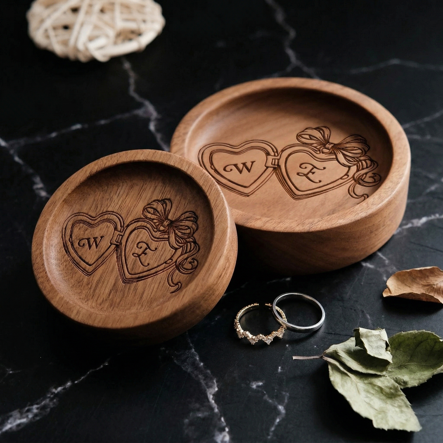 Custom Engraved Wooden Ring Dish – Wedding & Engagement Gift for Mom & Her – Personalized Jewelry Holder