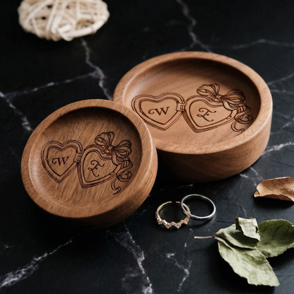 Custom Engraved Wooden Ring Dish – Wedding & Engagement Gift for Mom & Her – Personalized Jewelry Holder
