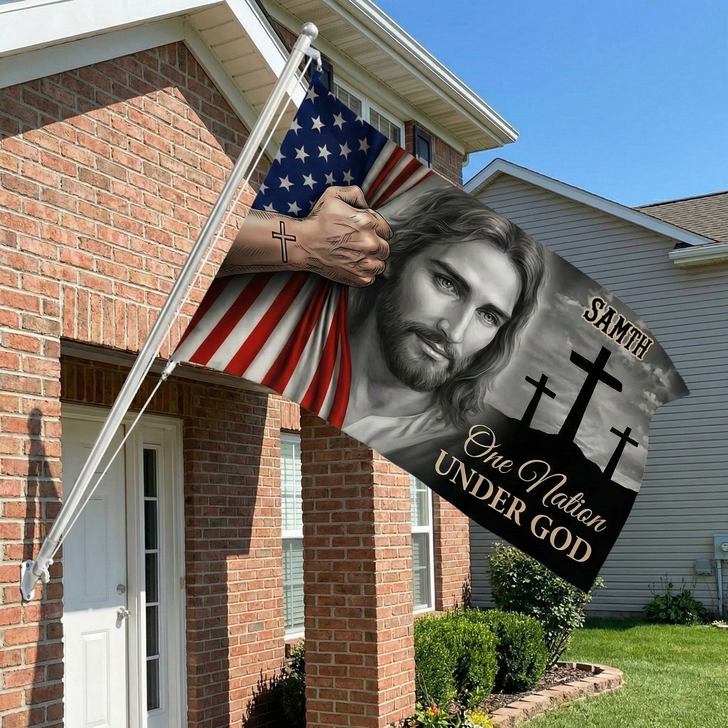 Personalized Family Name One Nation Under God Banner House Flag