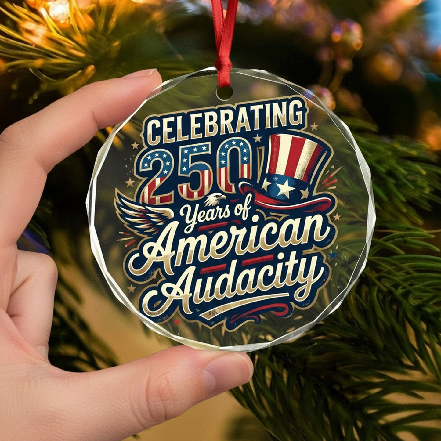 250th Anniversary USA Glass Ornament – Patriotic 4th of July Decoration