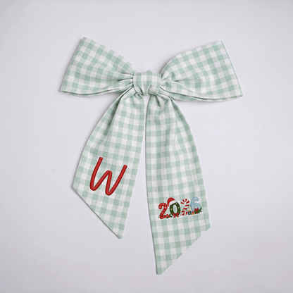 Personalized Monogram 2026 Christmas Bow, Custom Initial Dated Year Holiday Tree Topper & Hair Ribbon