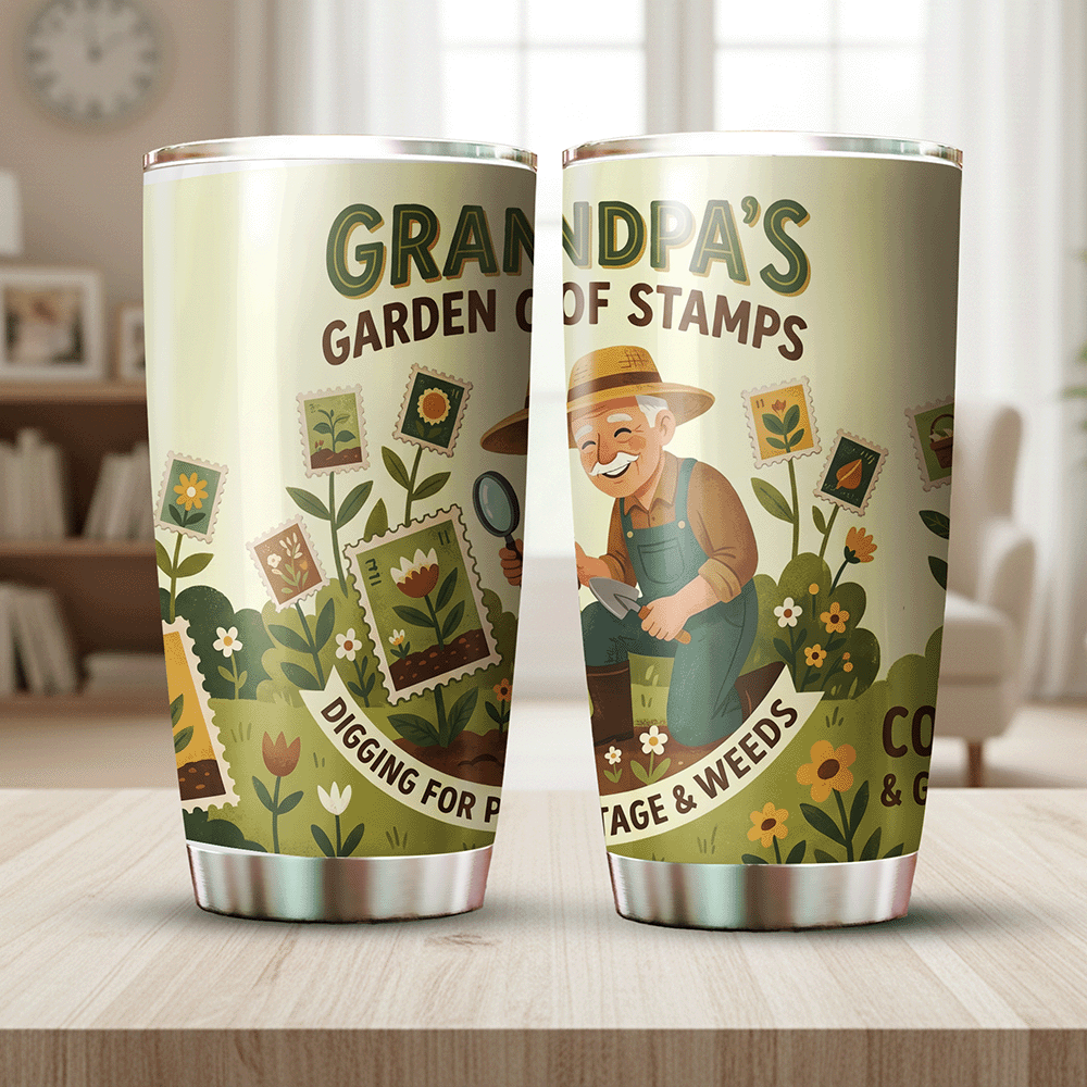 Grandpa's Garden of Stamps 20oz Tumbler – Stainless Steel Travel Mug Gift for Grandpa