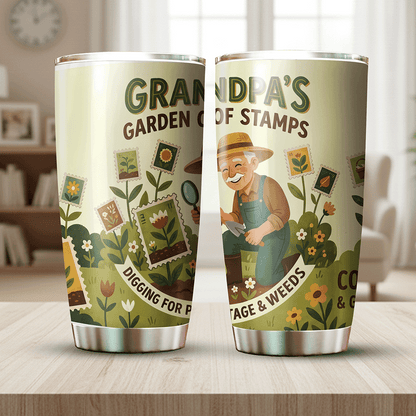Grandpa's Garden of Stamps 20oz Tumbler – Stainless Steel Travel Mug Gift for Grandpa