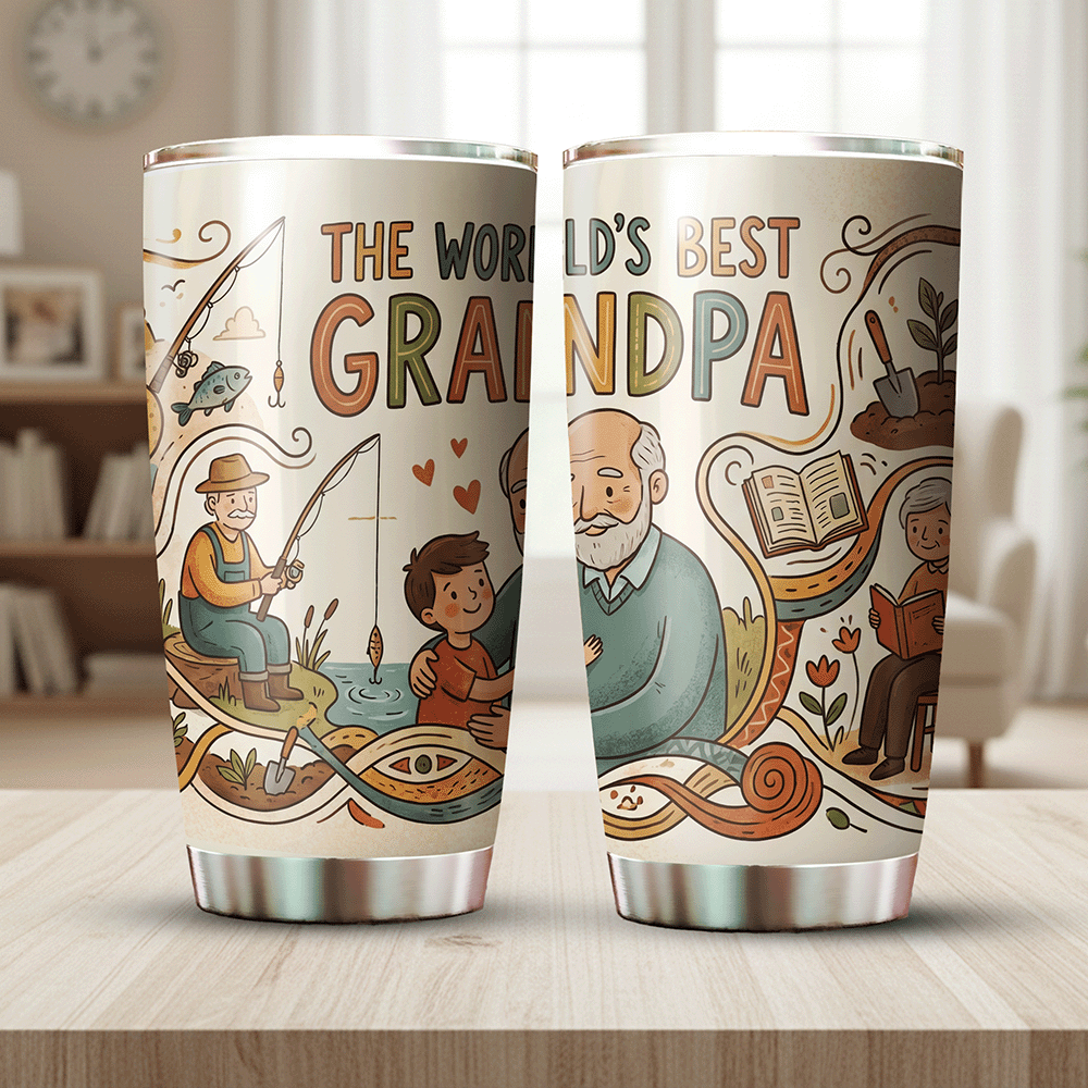 The World’s Best Grandpa 20oz Tumbler – Stainless Steel Travel Mug Gift for Grandpa