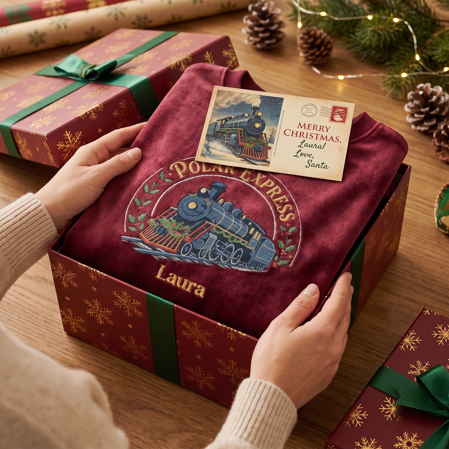 Personalized Polar Express Train Christmas Sweatshirt with Custom Name | Vintage Holiday Embroidered Crewneck Gift