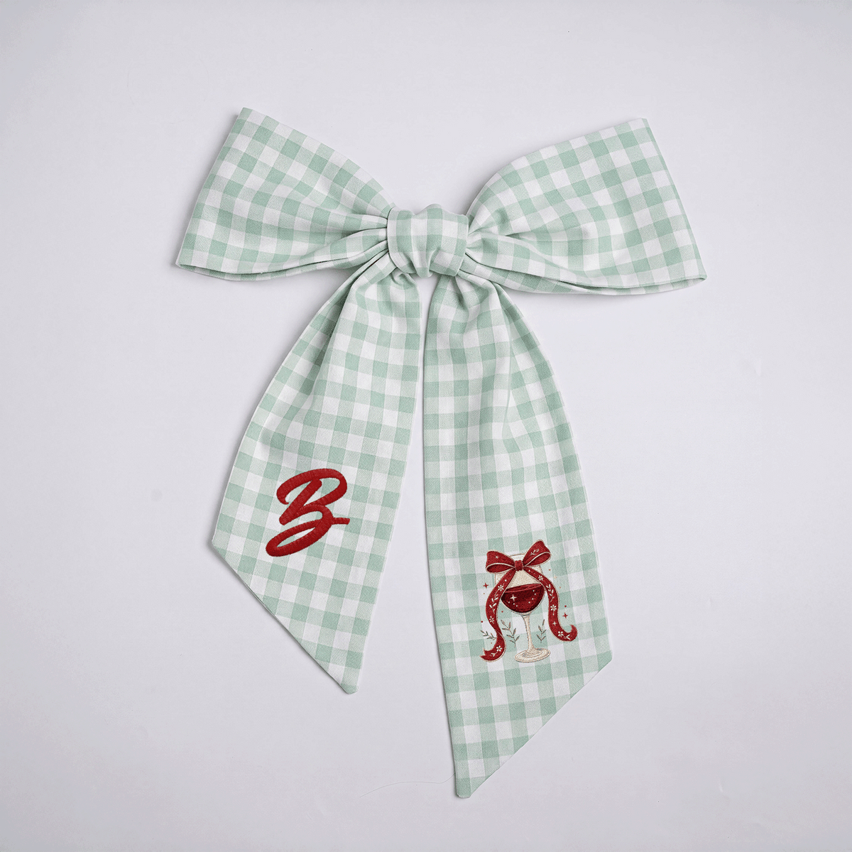 Custom Letter Christmas Red Wine Glass Embroidered Linen Wreath Sash, Personalized Monogram Holiday Bow Sash for Door Decor