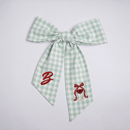 Custom Letter Christmas Red Wine Glass Embroidered Linen Wreath Sash, Personalized Monogram Holiday Bow Sash for Door Decor