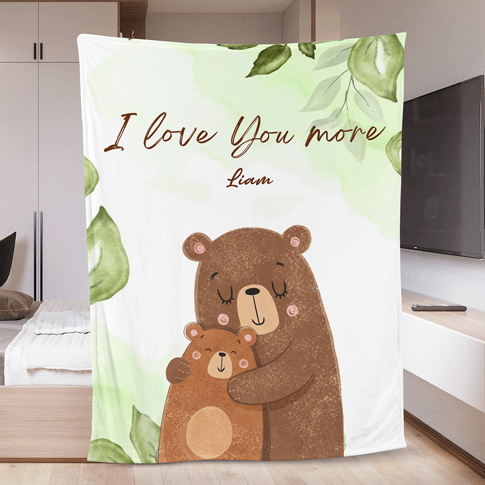 Personalized Mama Bear Sherpa Blanket with Grandchildren Names – Custom Floral Fleece Gift for Mom