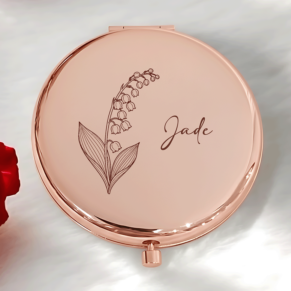 Personalized Birth Flower Engraved Compact Mirror – Meaningful Gift for Her | Valentine’s Day, Mother’s Day, Birthday Keepsake