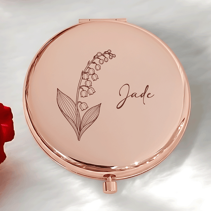 Personalized Birth Flower Engraved Compact Mirror – Meaningful Gift for Her | Valentine’s Day, Mother’s Day, Birthday Keepsake