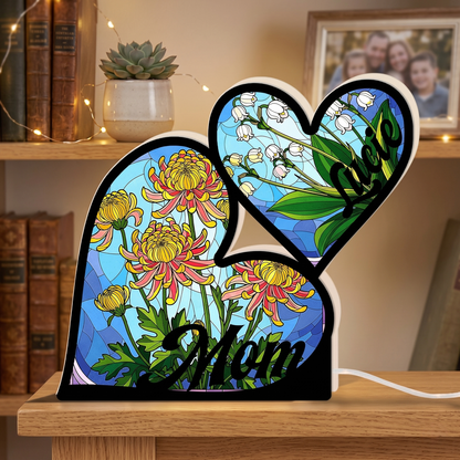 Custom Heart Night Light Box for Mom with Birth Flower – Personalized Mother’s Day Gift