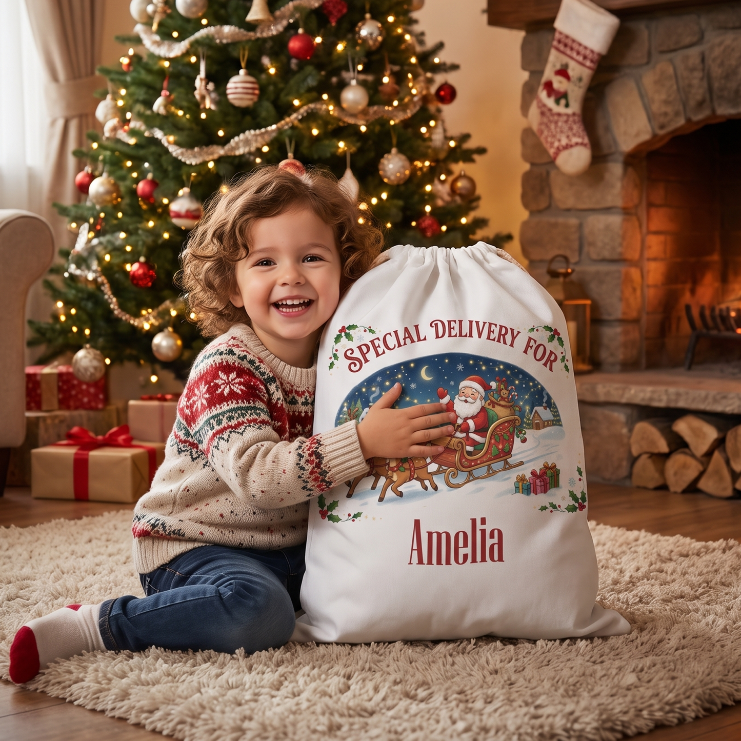Personalized Special Delivery for Christmas Sack, Custom Name Santa Gift Bag