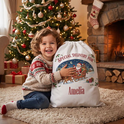 Personalized Special Delivery for Christmas Sack, Custom Name Santa Gift Bag