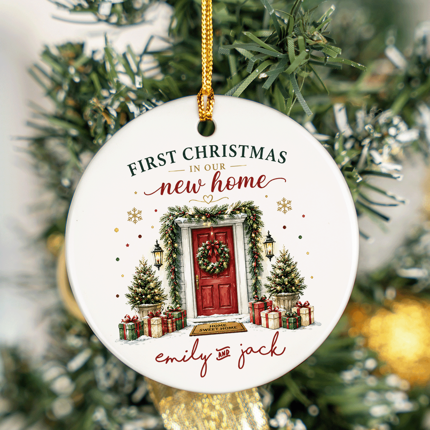 Personalized First Christmas in Our New Home Ceramic Ornament with Custom Name
