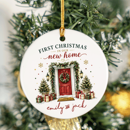 Personalized First Christmas in Our New Home Ceramic Ornament with Custom Name